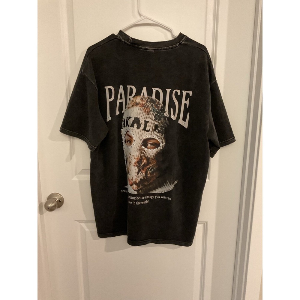 PARADISE Graphic T Shirt Mens Black Washed Oversized Fit Size L - Picture 3 of 6